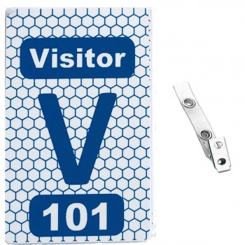 Custom Numbered White PVC 2 Panel Hex Badge with Clear Vinyl 2 Hole Strap Clip - 50 Pcs Pack